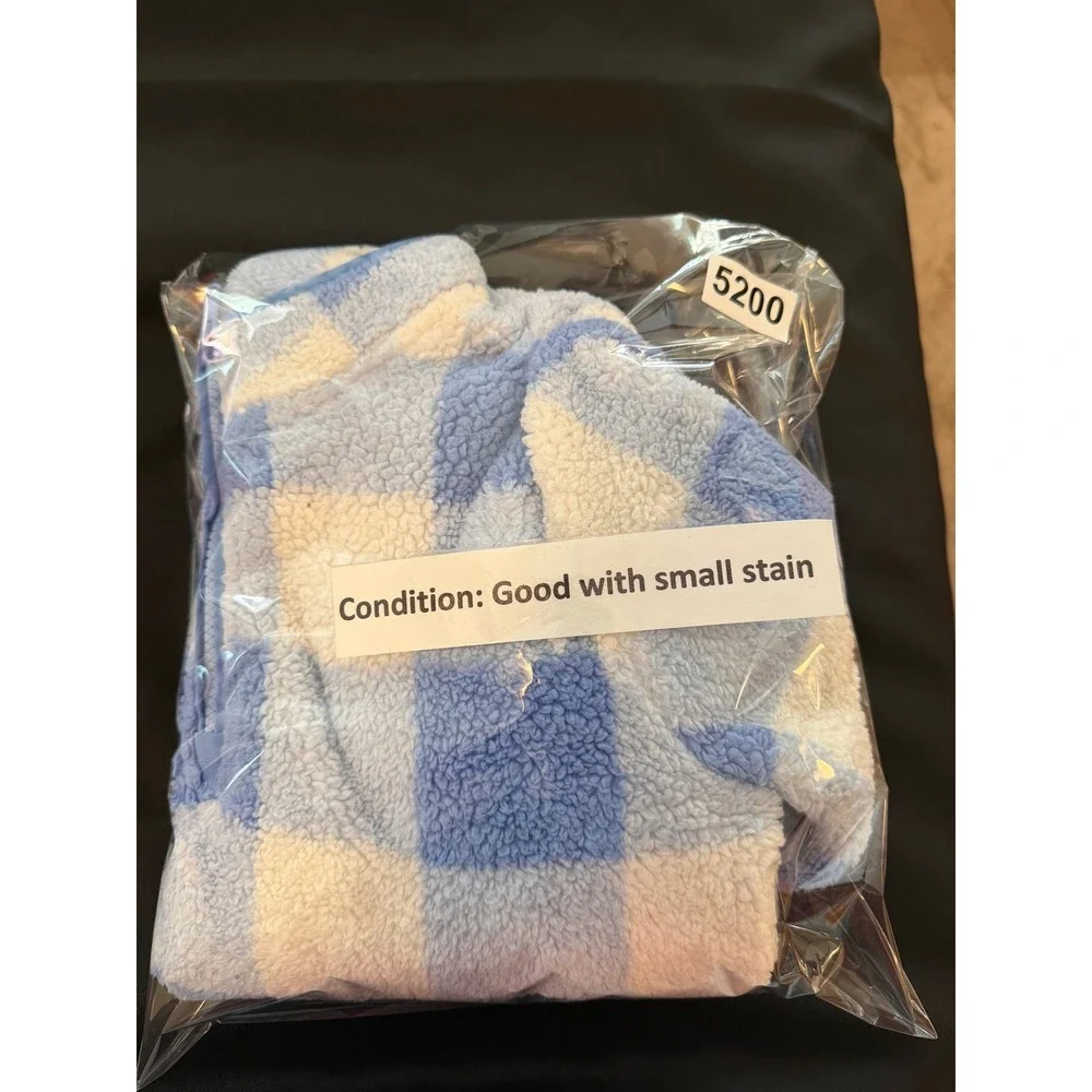Vineyard Vines Boys Blue Buffalo Check Sherpa Fleece Quarter Zip  Med 10-12